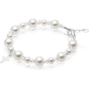 Pearl Bracelets, Sterling Silver Cross Charm with European Crystals For Women